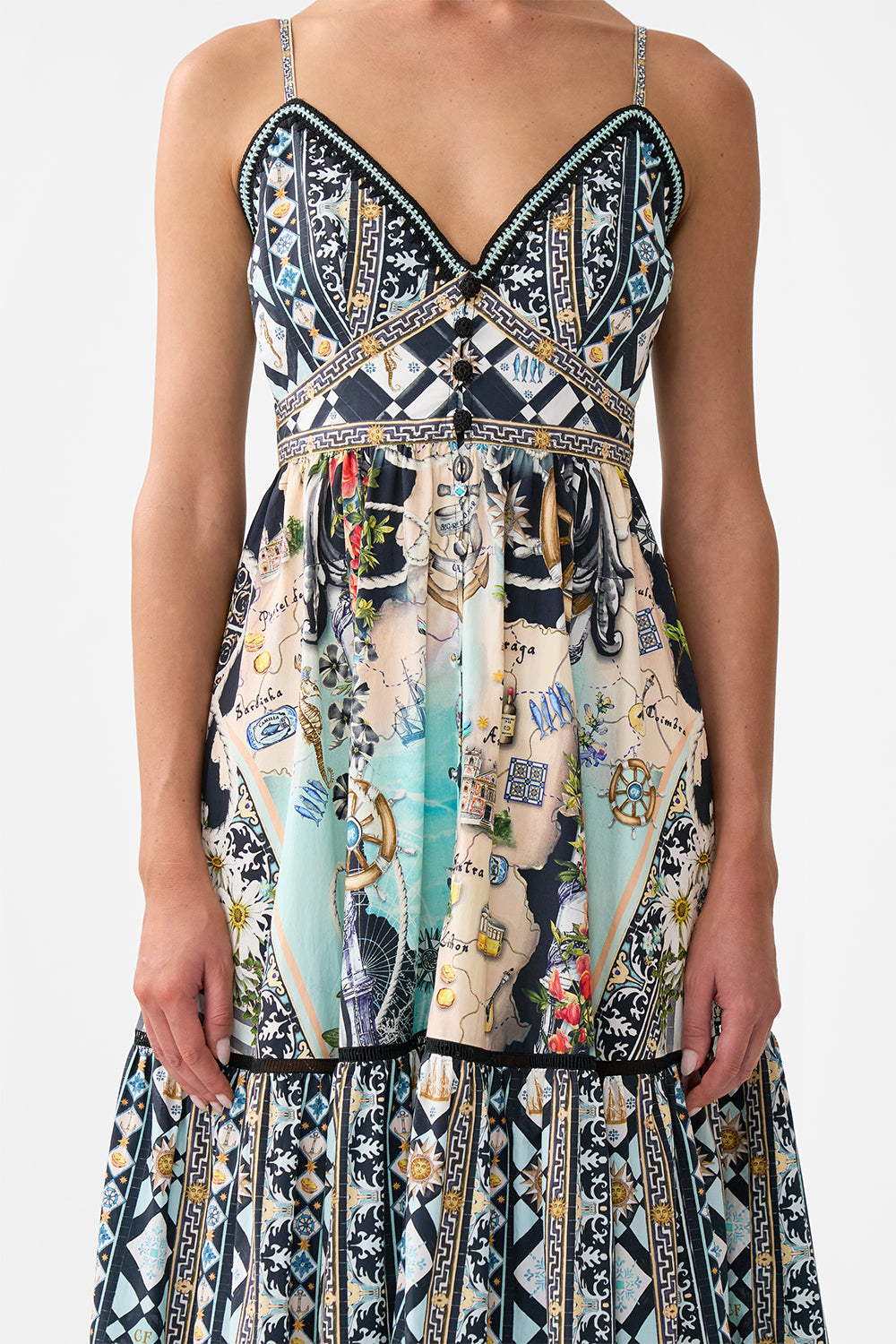 The CAMILLA Tiered Bodice Dress in our Folk Afloat print.