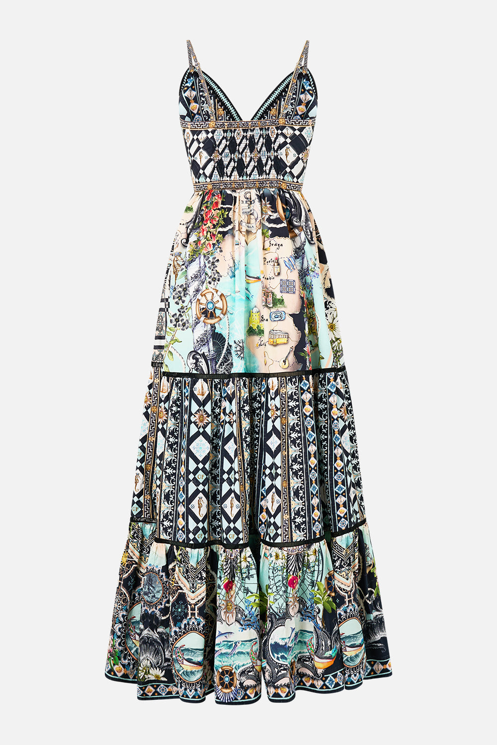 The CAMILLA Tiered Bodice Dress in our Folk Afloat print.