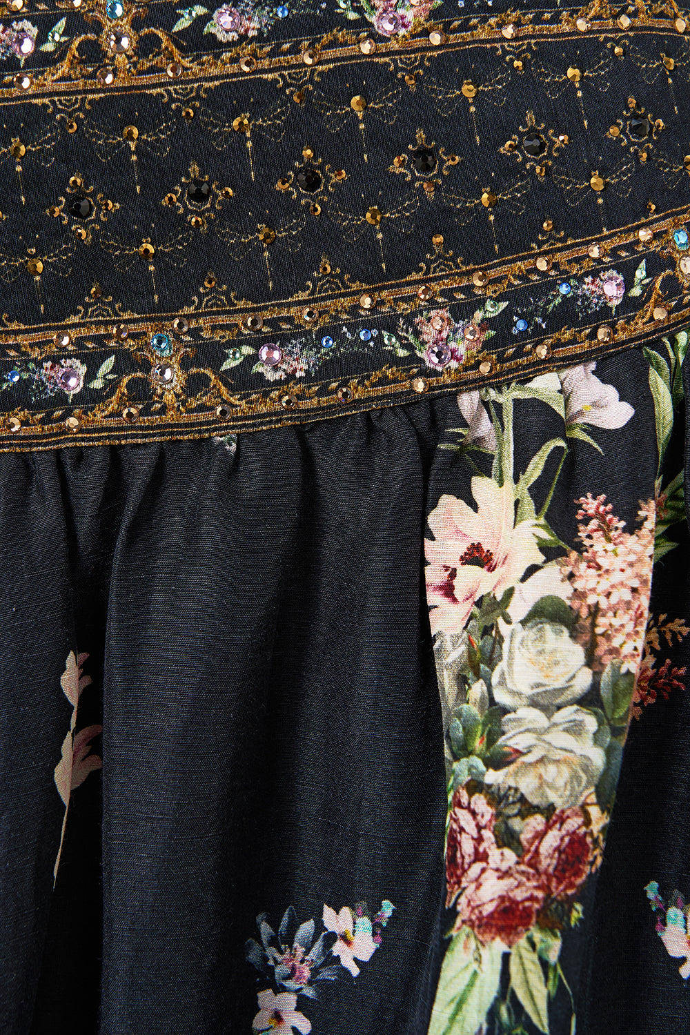 The CAMILLA Skirt With Shaped Seam in our Noble Endeavours print.