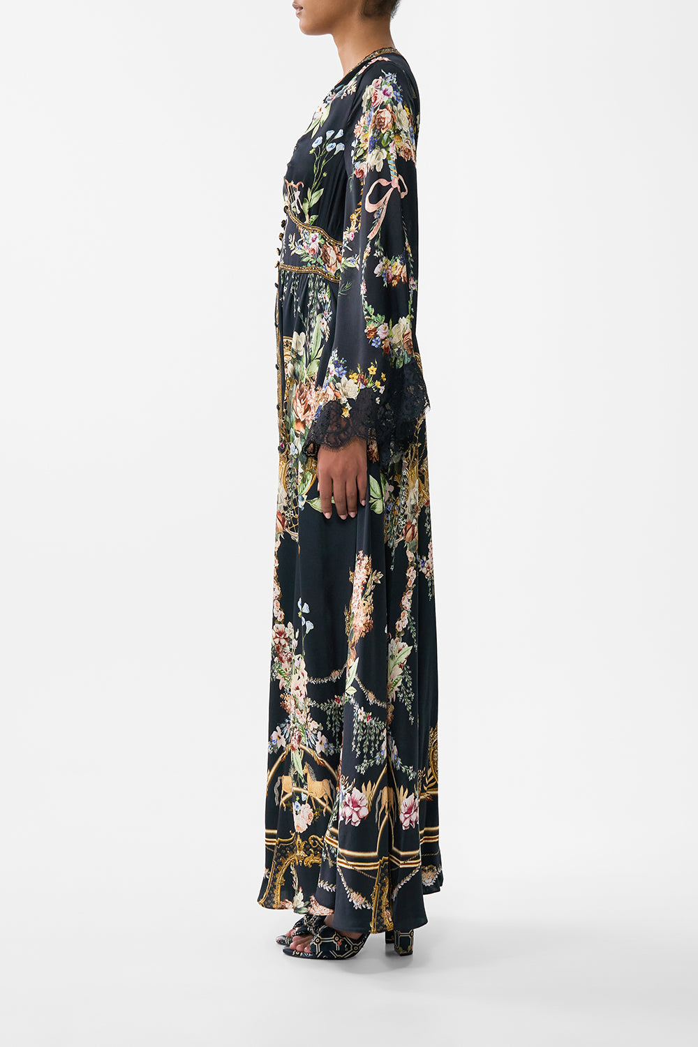 The CAMILLA Kimono Sleeve Dress With Shirring Detail in our Noble Endeavours print.