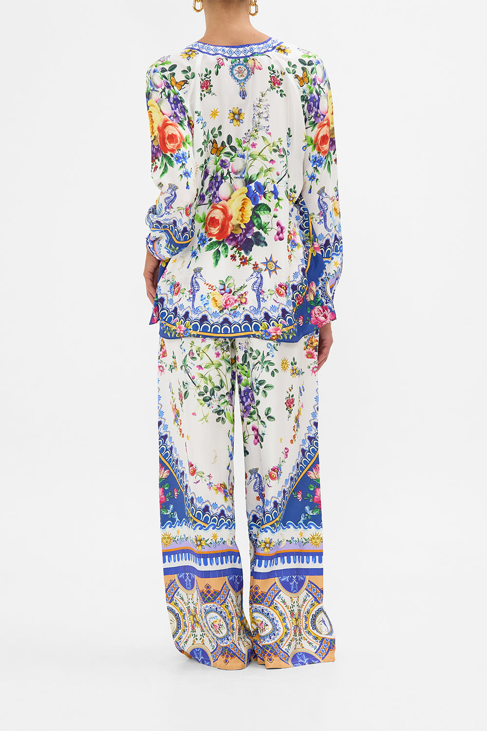 The CAMILLA Lace Up Blouse in our Tiles Darls print.