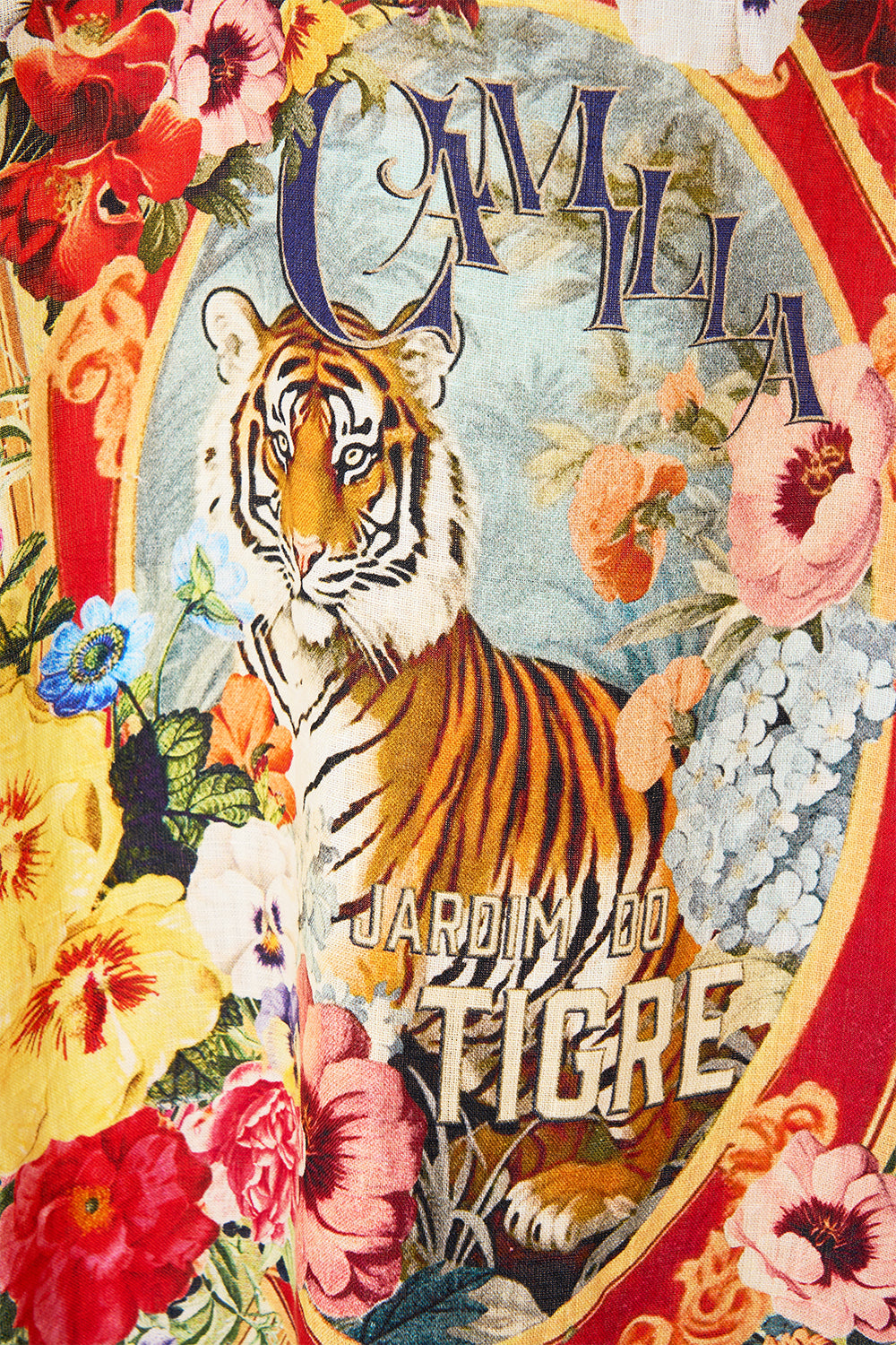 The CAMILLA Deep V Neck Kaftan With Curved Seam in our Aromatic Tiger Flower print.