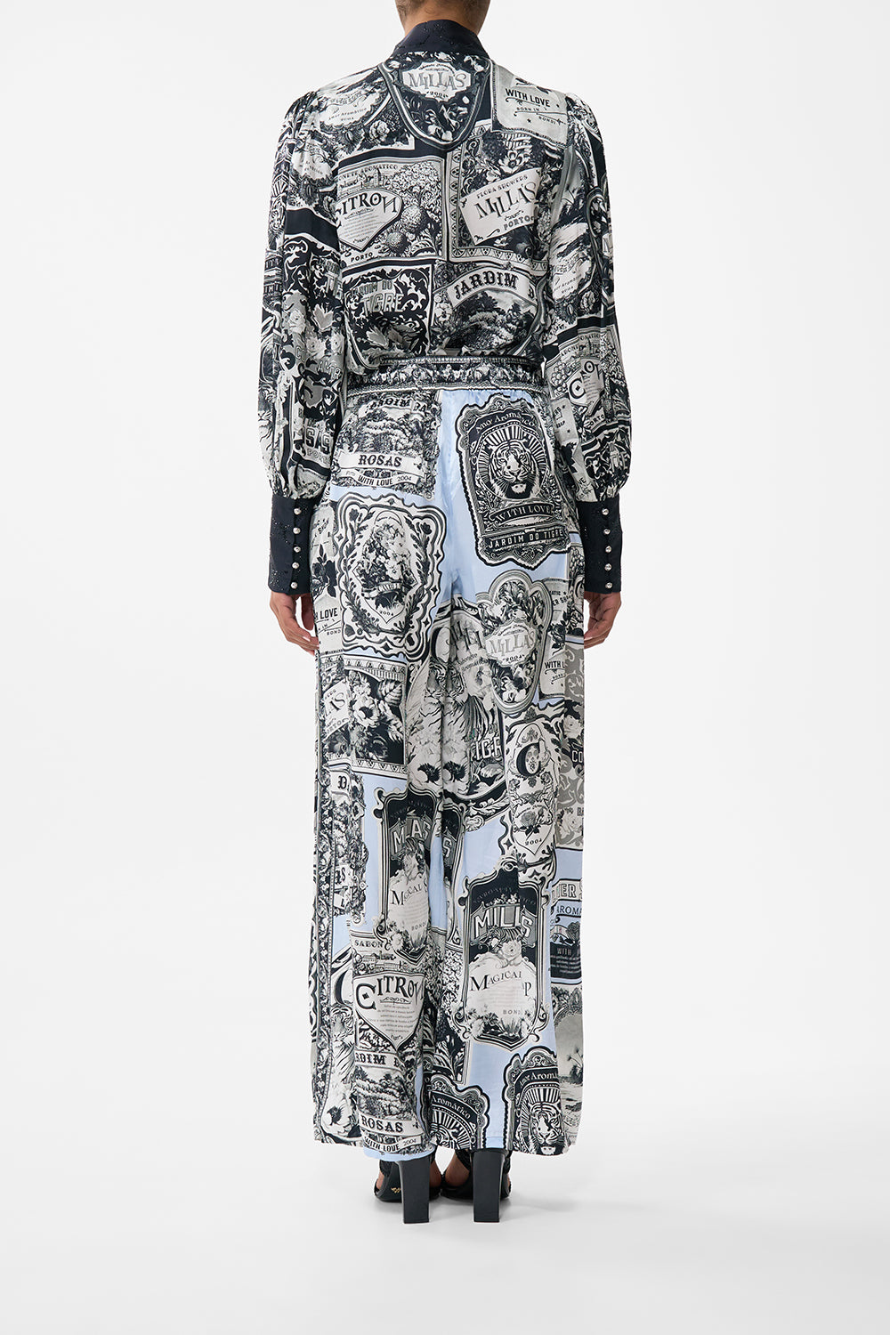 The CAMILLA Blouson Sleeve Blouse With Button Collar in our Perfumed In Porto print.