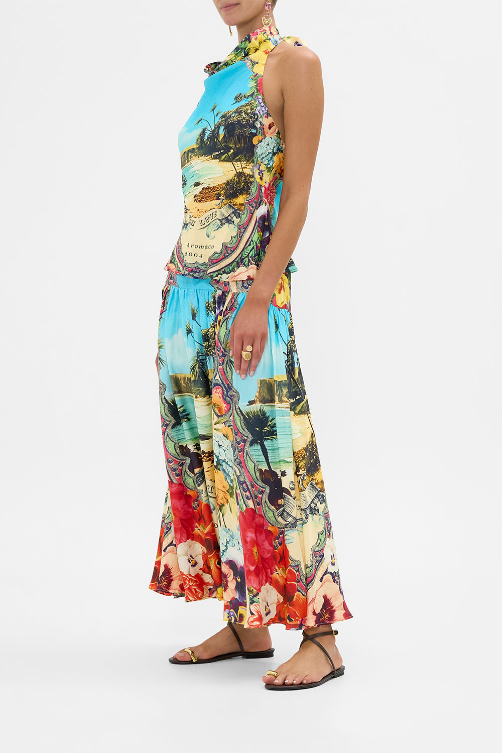The CAMILLA Fitted Waist Gathered Skirt in our Bathing Bombshell print.