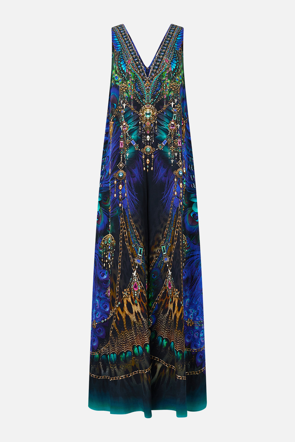 The CAMILLA V Neck Flared Jumpsuit in our Dominican Decadence print.
