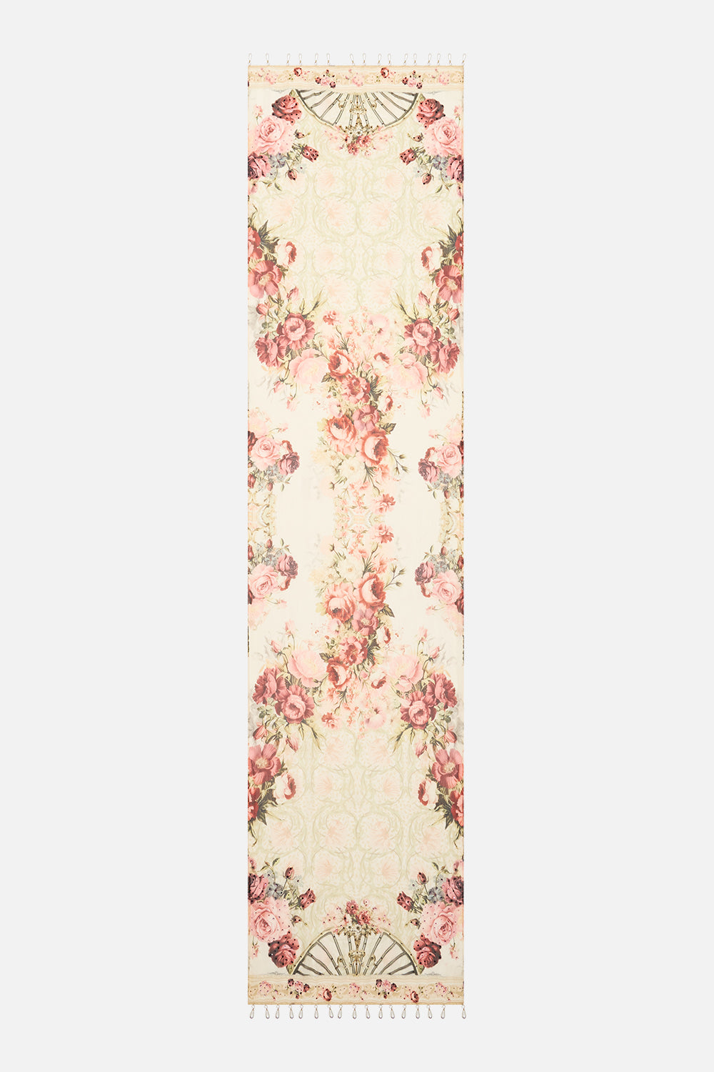 The CAMILLA Long Silk Crinkle Chiffon Scarf in our Meet Me At The Majestic print.