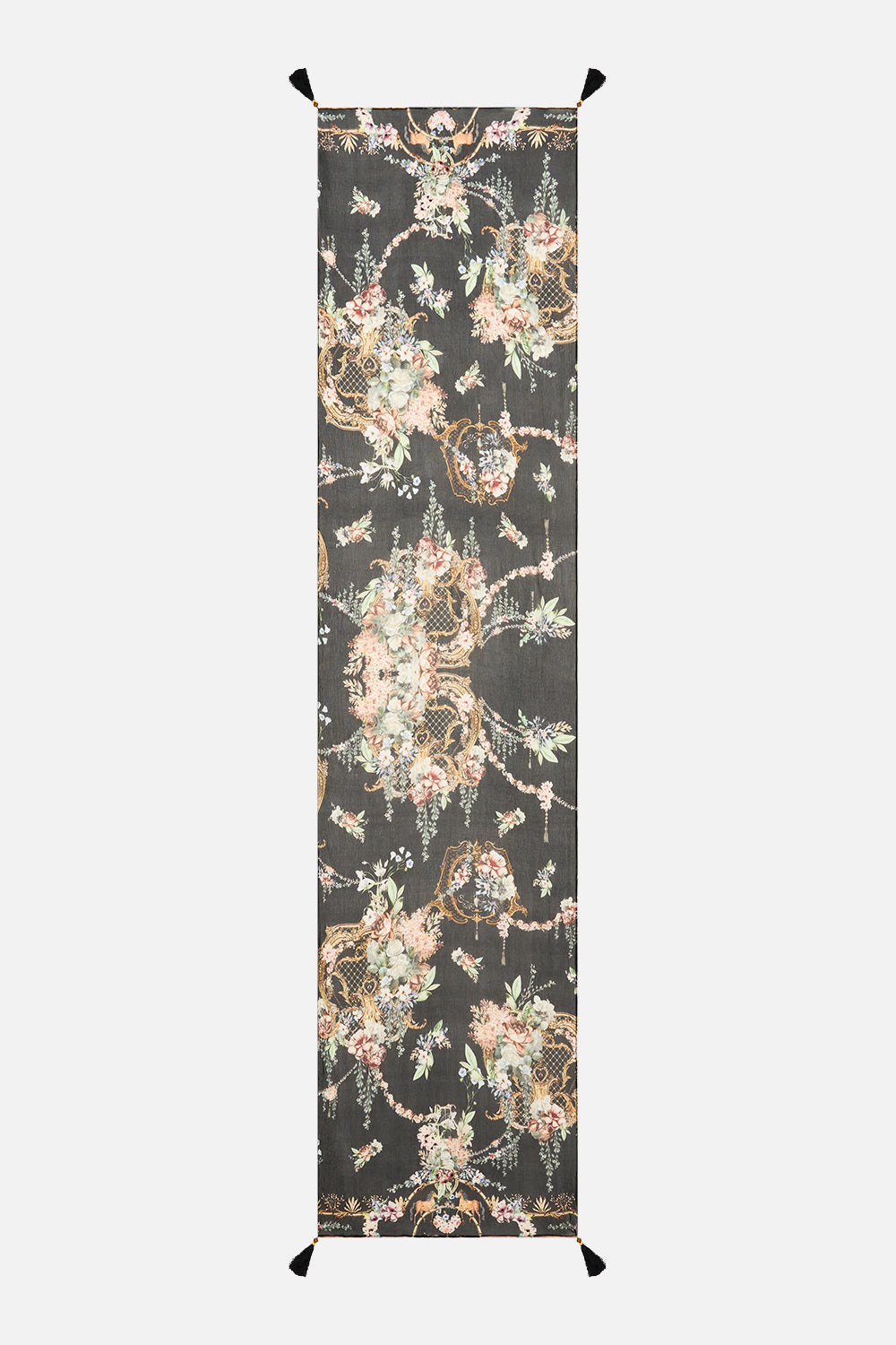 The CAMILLA Long Silk Crinkle Chiffon Scarf in our Noble Endeavours print.