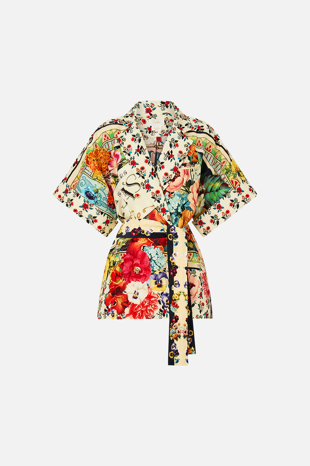 The CAMILLA Double Breasted Short Sleeve Jacket in our Aromatic Amor print.