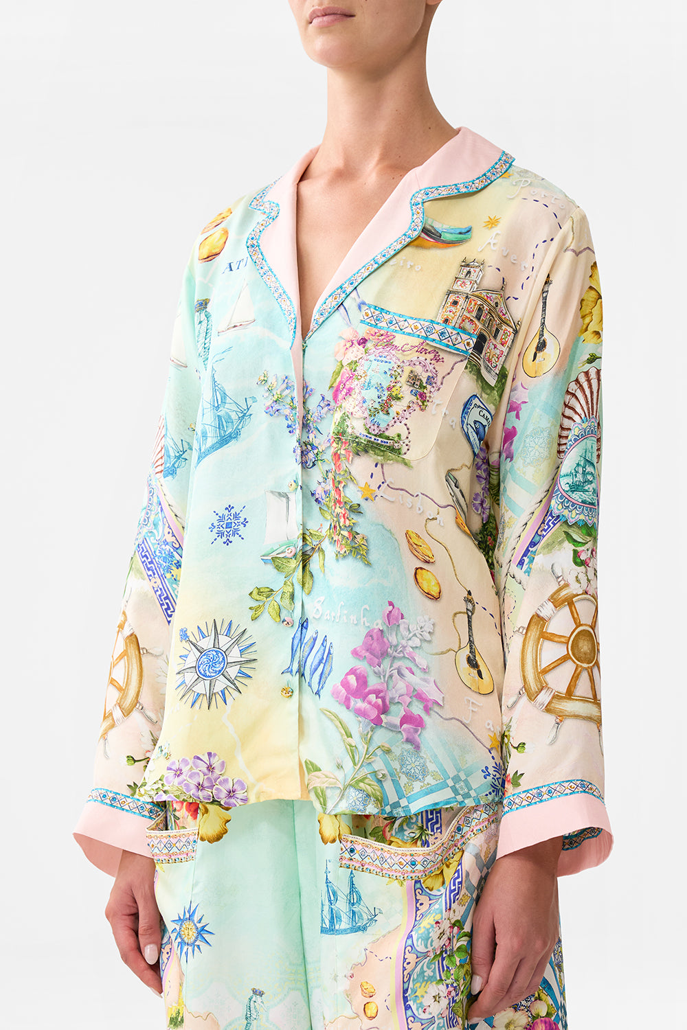 The CAMILLA Boxy Pyjama Shirt in our Just Coasting print.