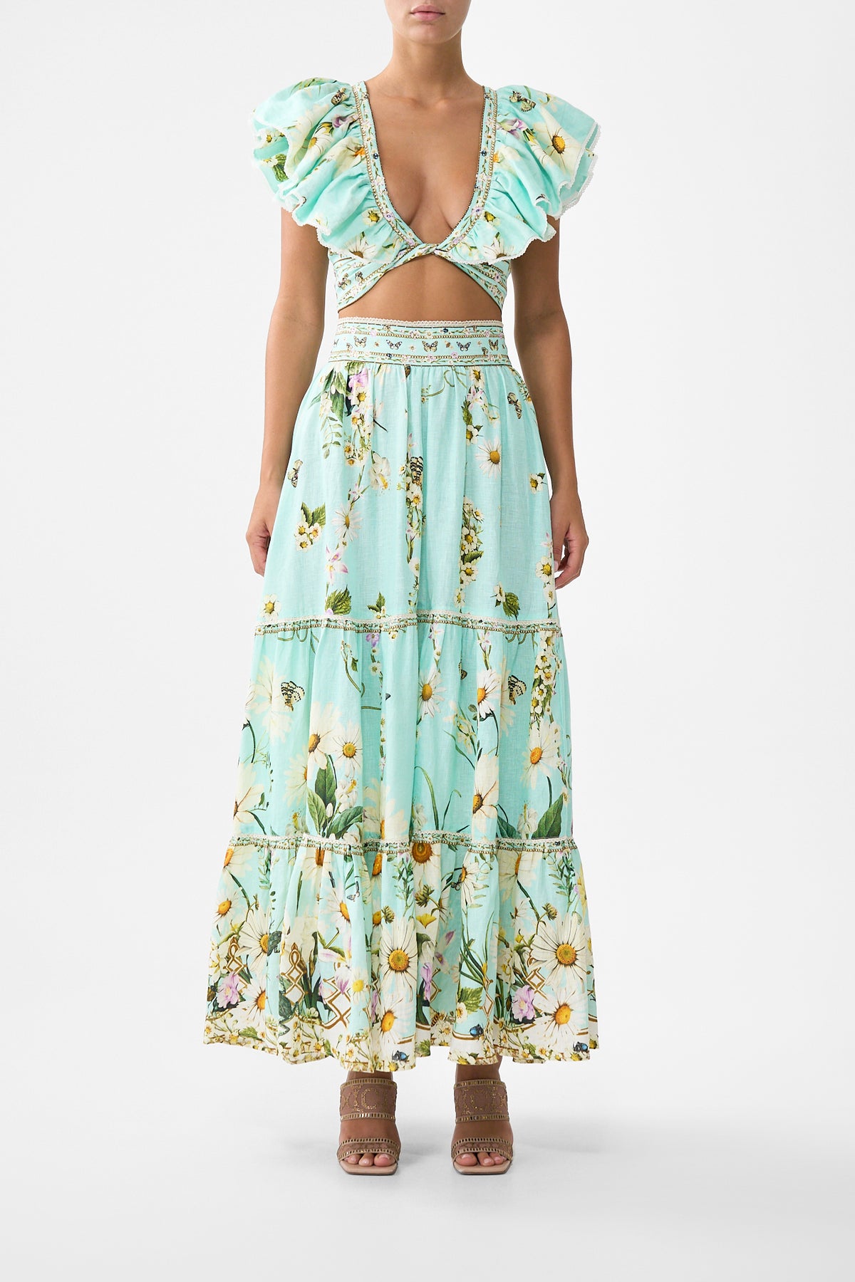 The CAMILLA Ruffle Wrap Top in our Floral Freefall print.