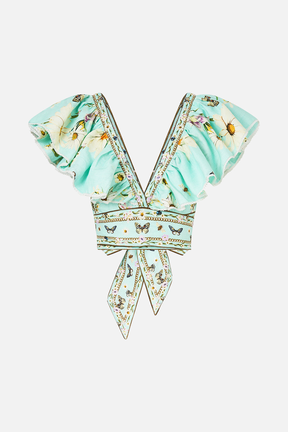 The CAMILLA Ruffle Wrap Top in our Floral Freefall print.