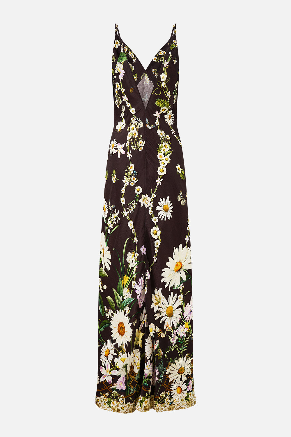 The CAMILLA V Neck Full Length Bias Slip Dress in our Dish It, Daisy print.