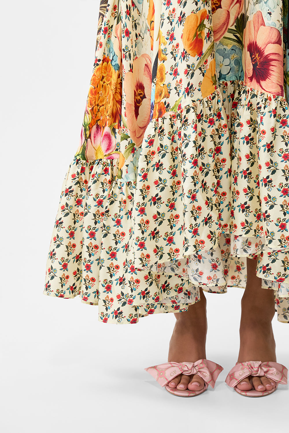 The CAMILLA Strapless Maxi With Ruffle Hem in our Aromatic Amor print.