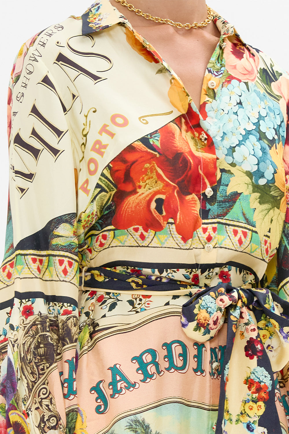 The CAMILLA High Low Midi Shirt Dress in our Aromatic Amor print.