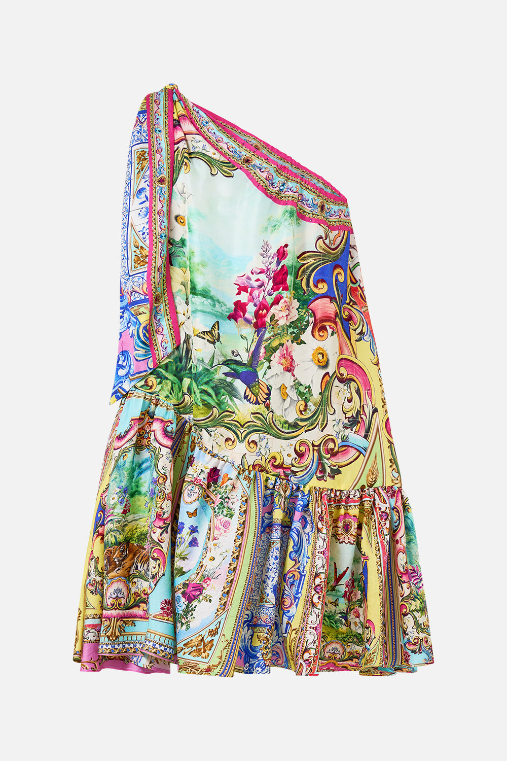 The CAMILLA Tie One Shoulder Short Dress in our Spirit Of Santa Maria print.