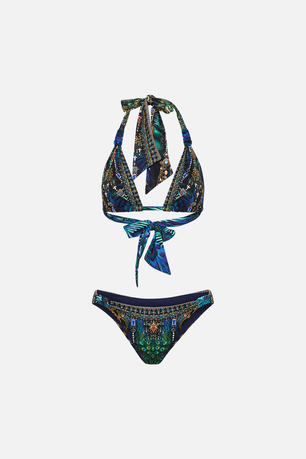 The CAMILLA Soft Thick Tie Tri Bikini Set With Tab Trims in our Dominican Decadence print.