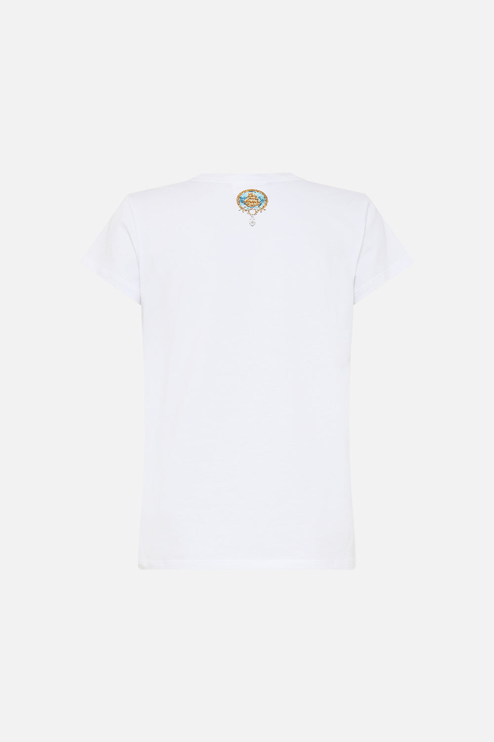 The CAMILLA Slim Fit Round Neck T-Shirt - White in our Just Coasting print.