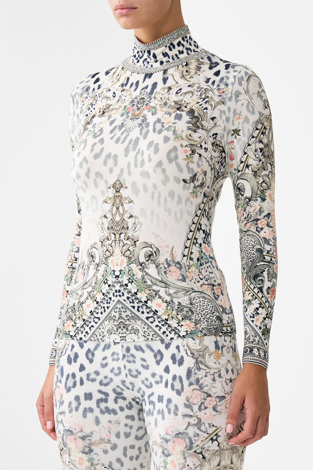 The CAMILLA Jersey Turtleneck in our Marble Heaven print.