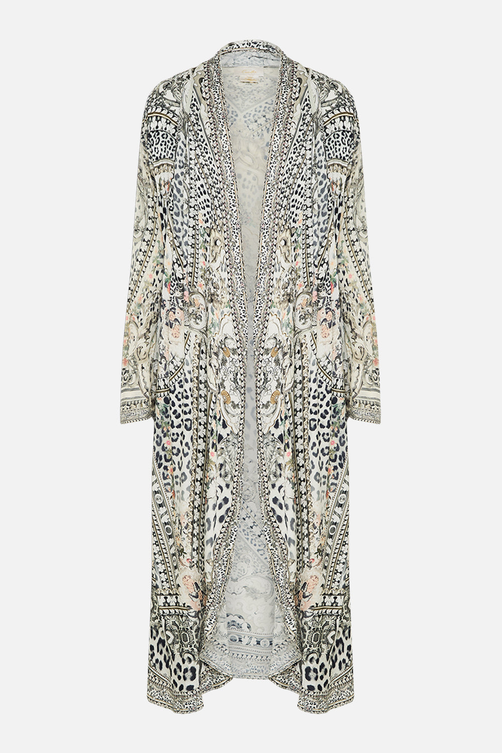 The CAMILLA Long Casual Jacket With Pockets in our Marble Heaven print.