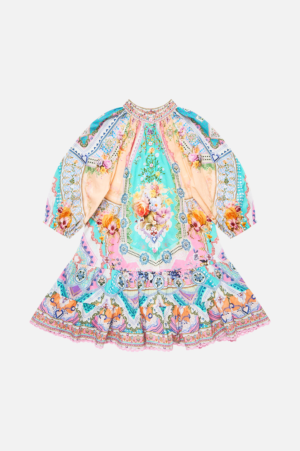 KIDS SHIRT MINI DRESS WITH PUFF SLEEVE CROCHET ALL DAY