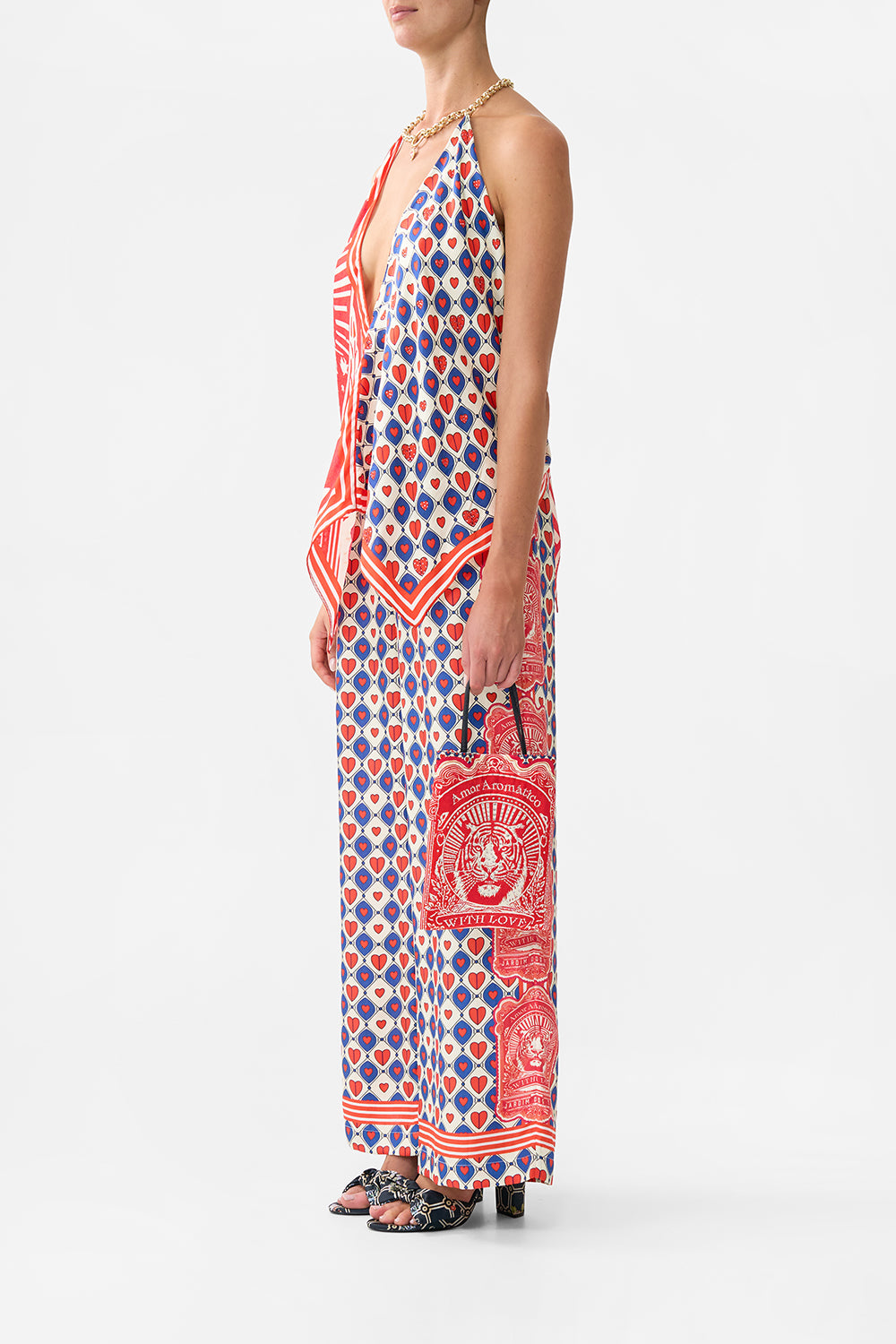 The CAMILLA Embellished Mini Tote With Chain Strap in our Rinse & Roar print.