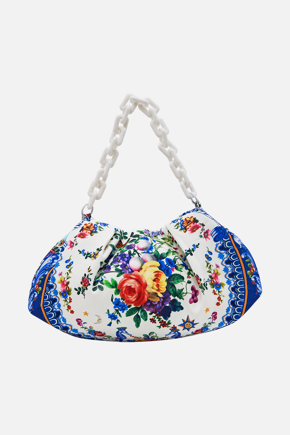 The CAMILLA Oversized Clutch With Chain in our Tiles Darls print.