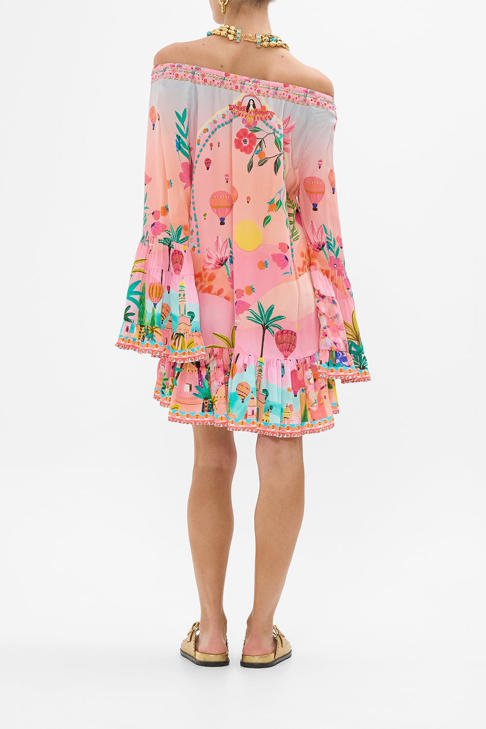 CAMILLA A line frill dress in Sister Sunset print.