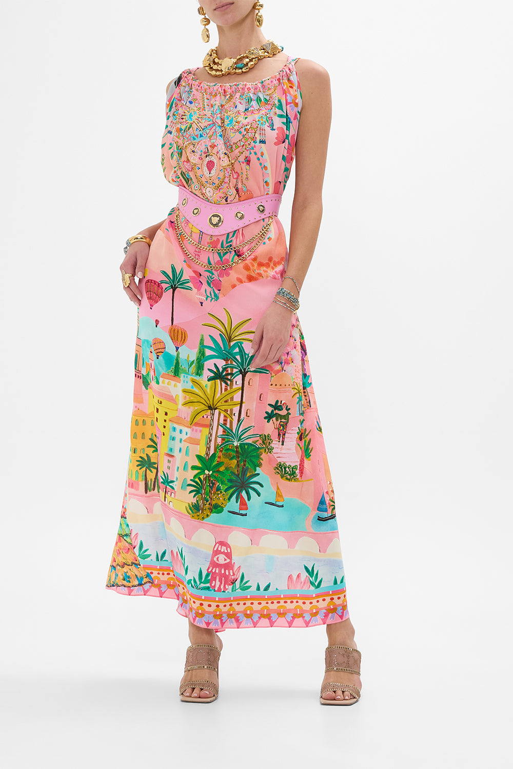 CAMILLA drawstring dress in Sister Sunset print
