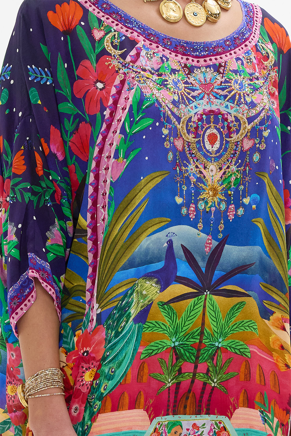 CAMILLA scoop back hem dress in Midnight Muses print