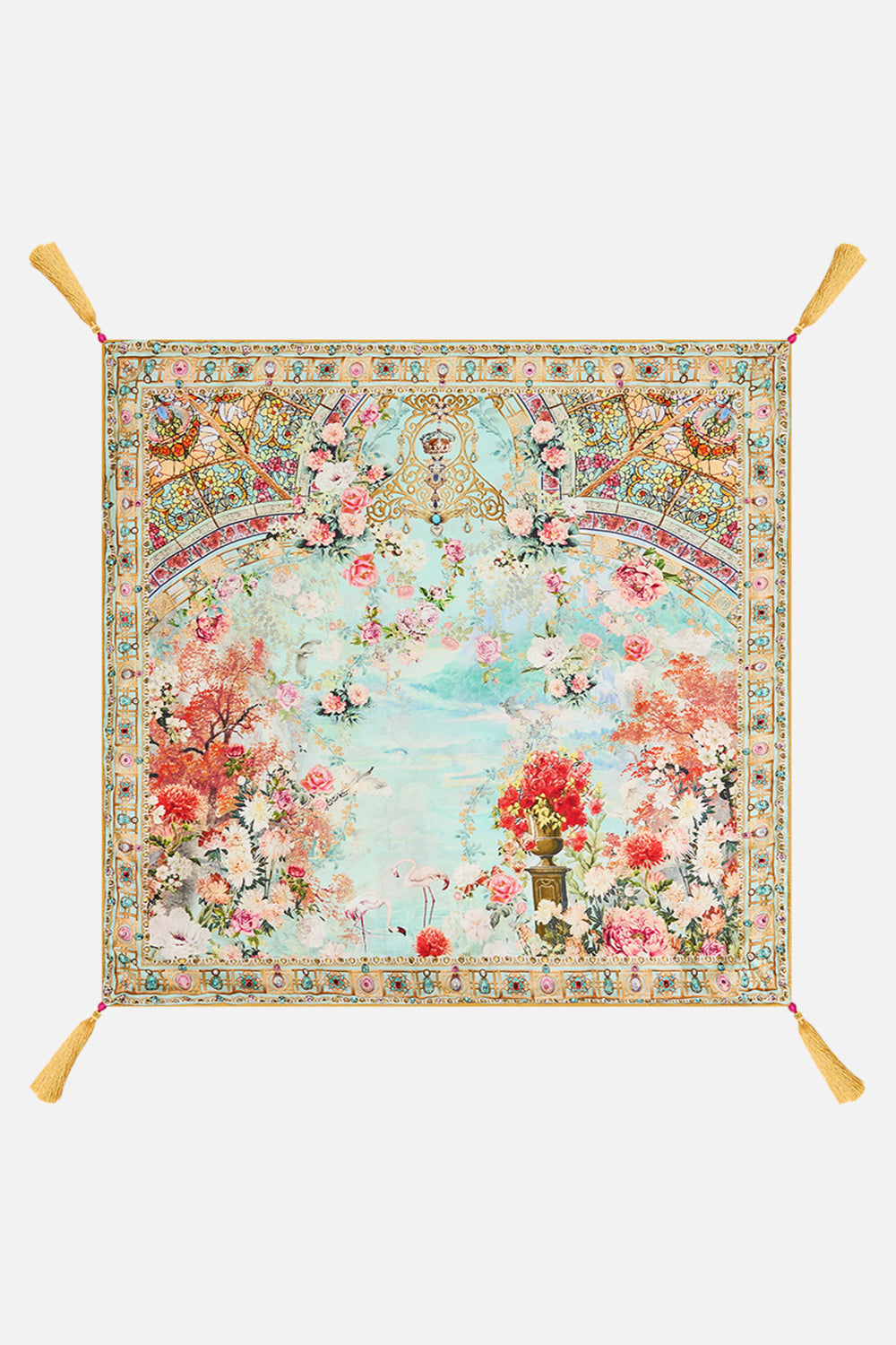 CAMILLA Large square cushion in The jewellery museum print.