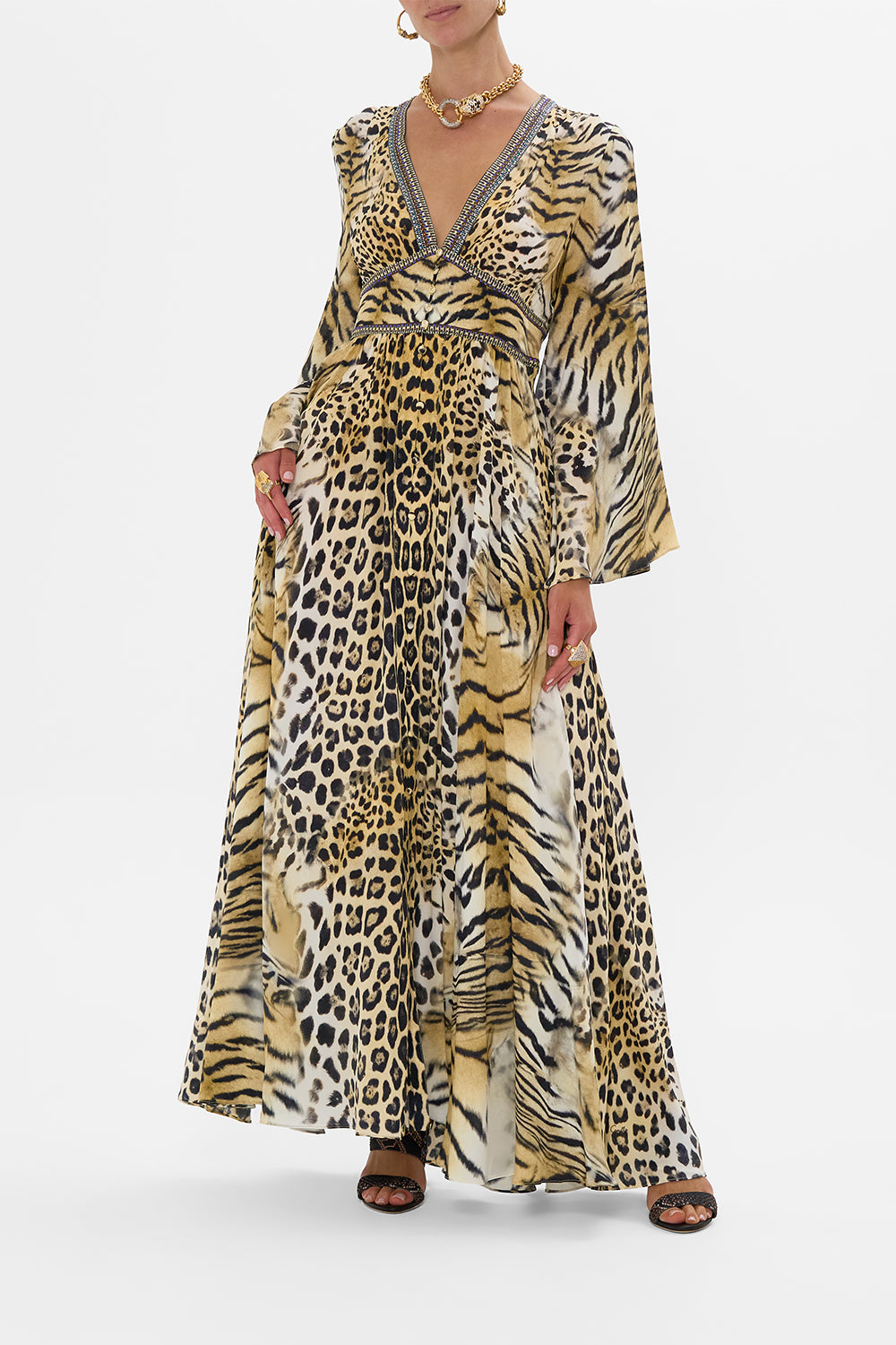 CAMILLA Kimono Sleeve Dress With Shirring Detail in Jaguar print