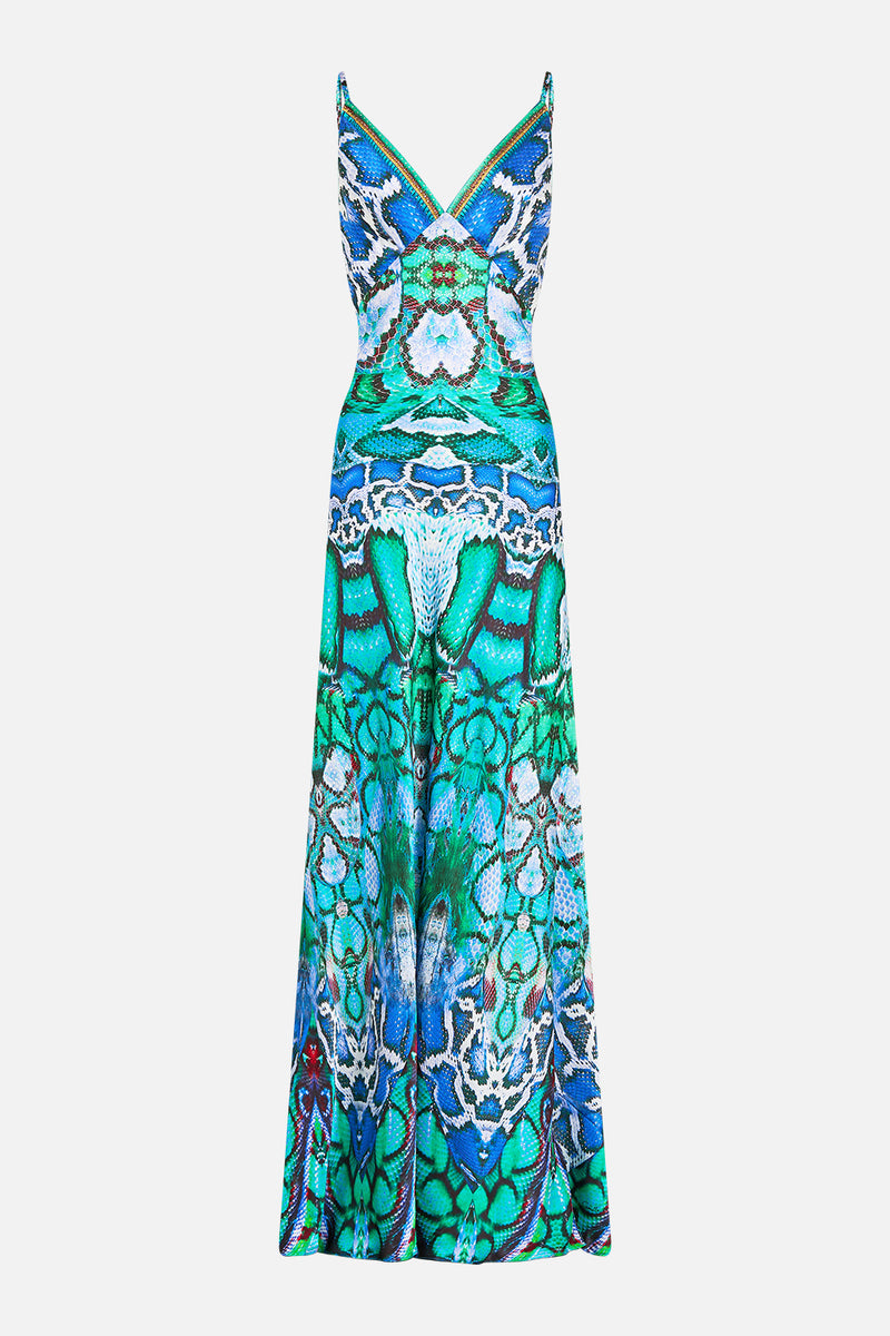 V-NECK LONG BIAS SLIP DRESS WITH TRAIN THE BOSPHOROUS