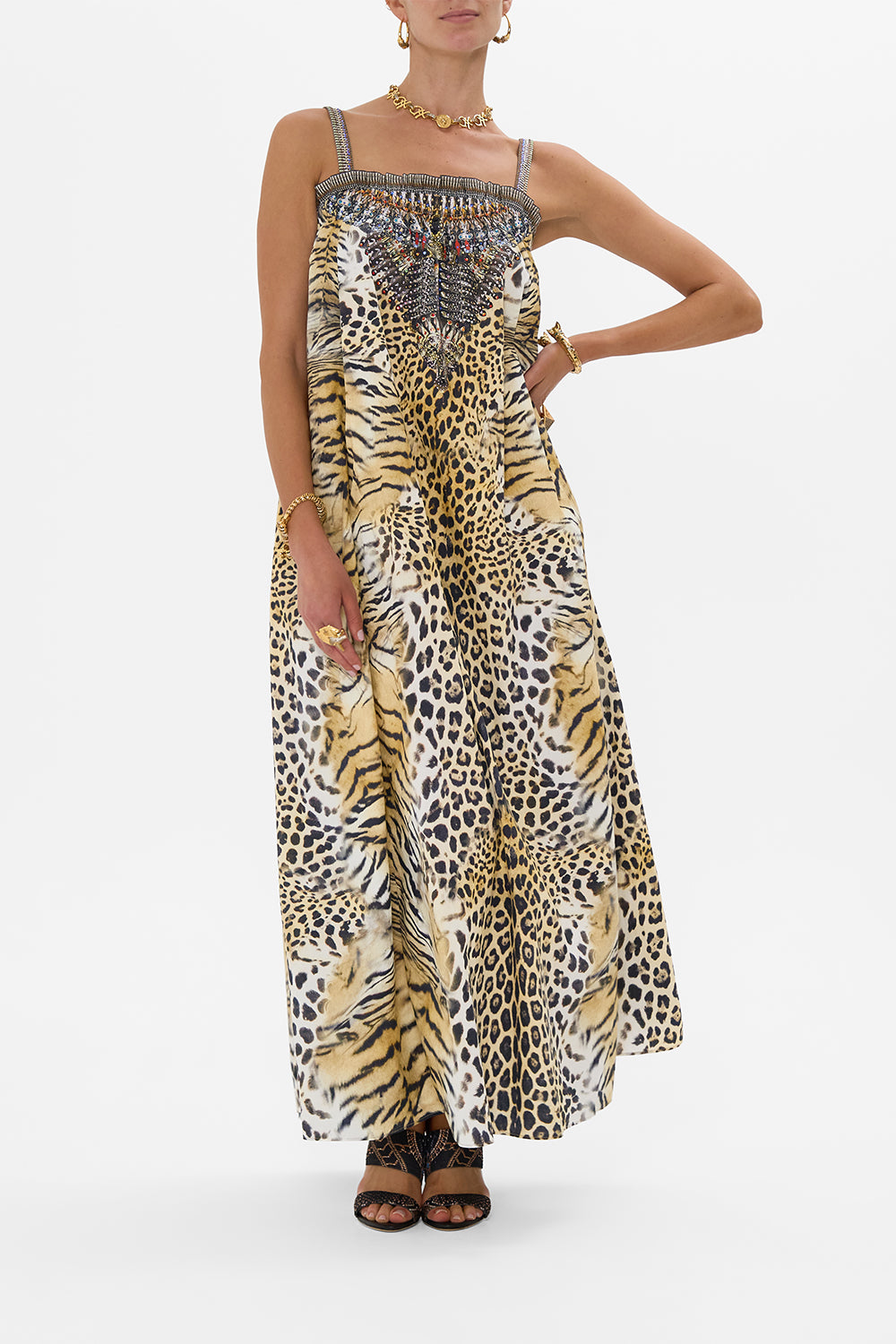 CAMILLA Wide Strap Sundress in Jaguar print