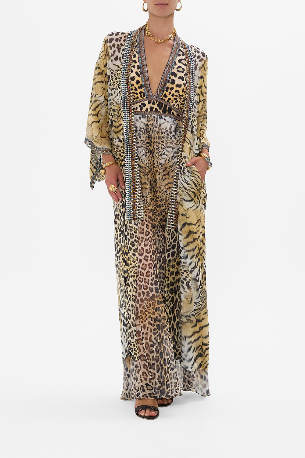 CAMILLA Kimono Layer With Collar in Jaguar print