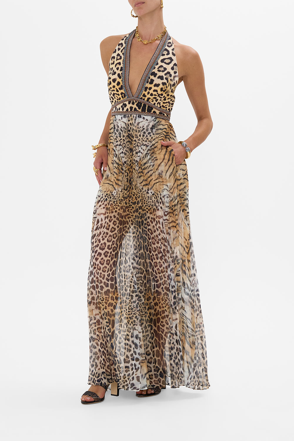 TIE NECK HALTER JUMPSUIT JAGUAR