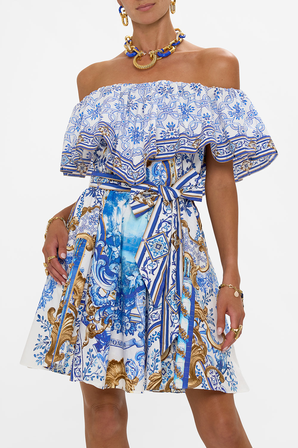 SHOULDER FRILL SHORT DRESS AZUL ADVENTURES