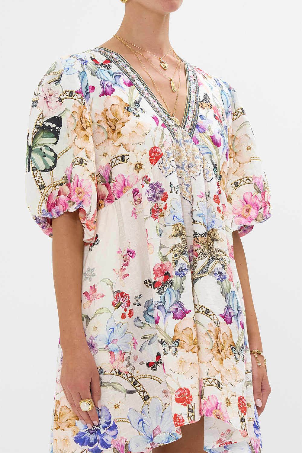 V NECK PUFF SLEEVE SHORT DRESS MONSERRATE MAGIC