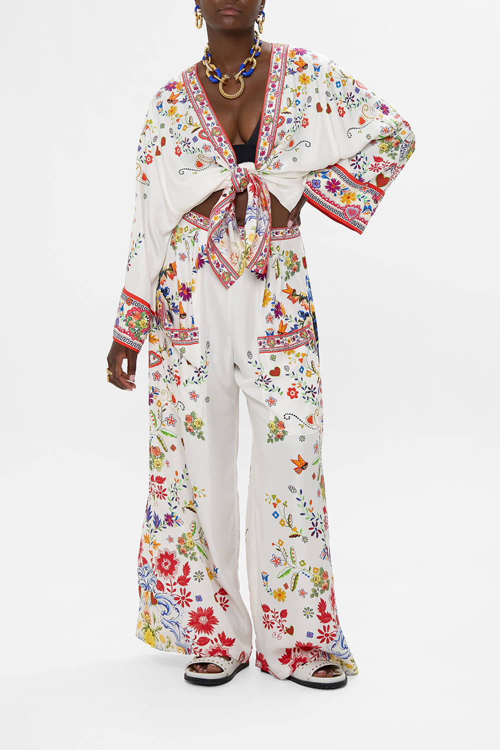 CAMILLA Wide Leg Trouser With Front Pockets in Faith, Luck & Justice print