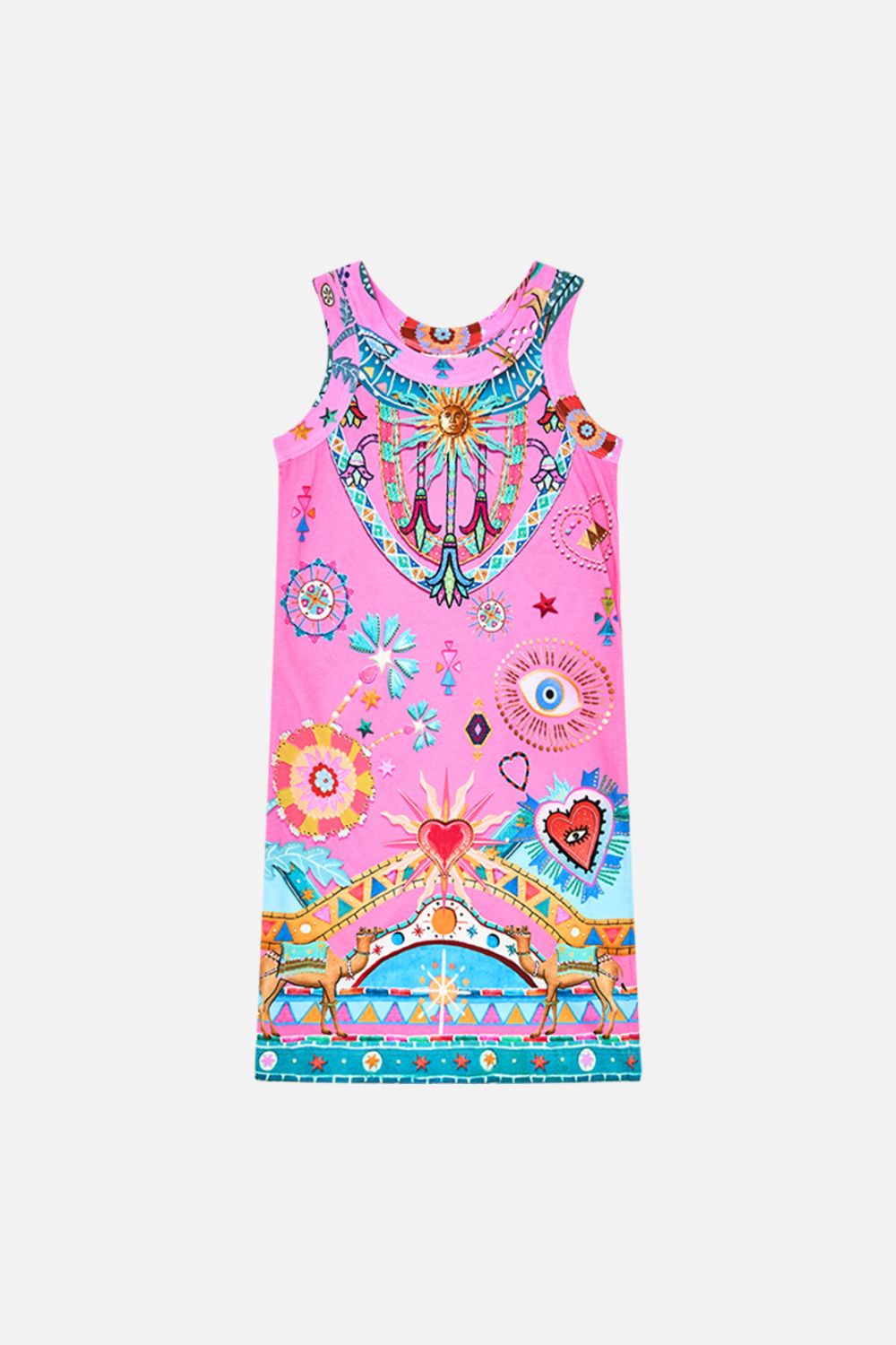 CAMILLA Kids Jersey Tank Dress 12-14 in Rainbow Roads print