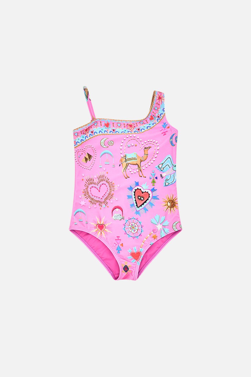 CAMILLA Kids One Shoulder One Piece 12-14 in Rainbow Roads print