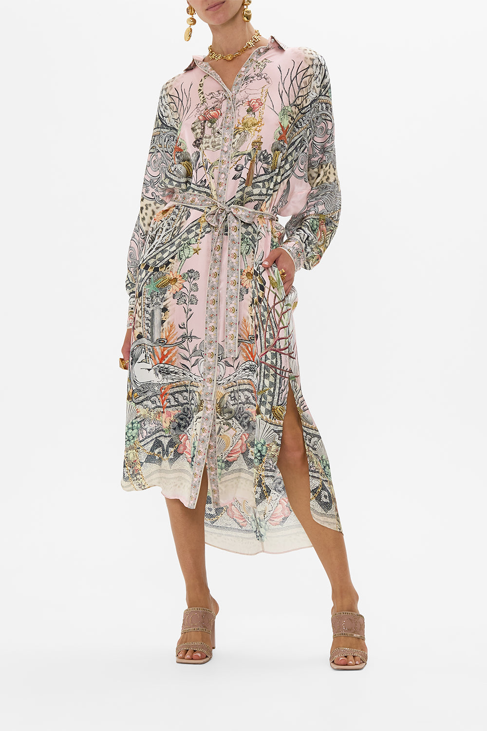 CAMILLA Collared Button Through Dress in Cave Of Wonders print