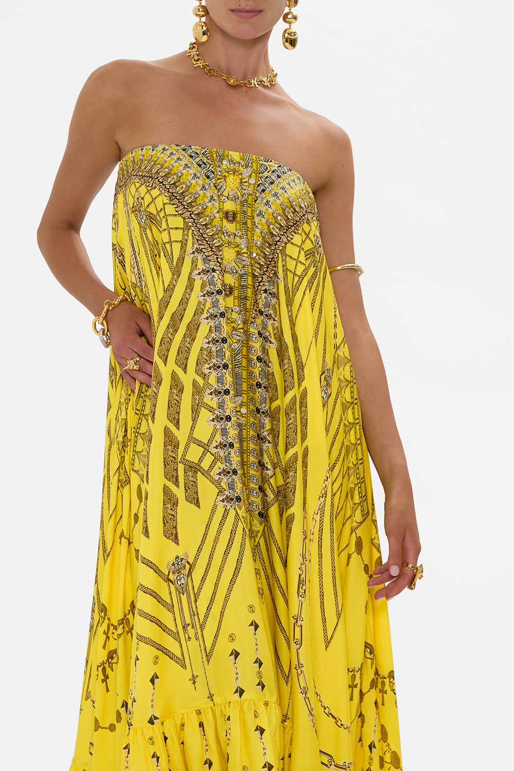 STRAPLESS MAXI WITH RUFFLE HEM SHRINE OF SUNSHINE