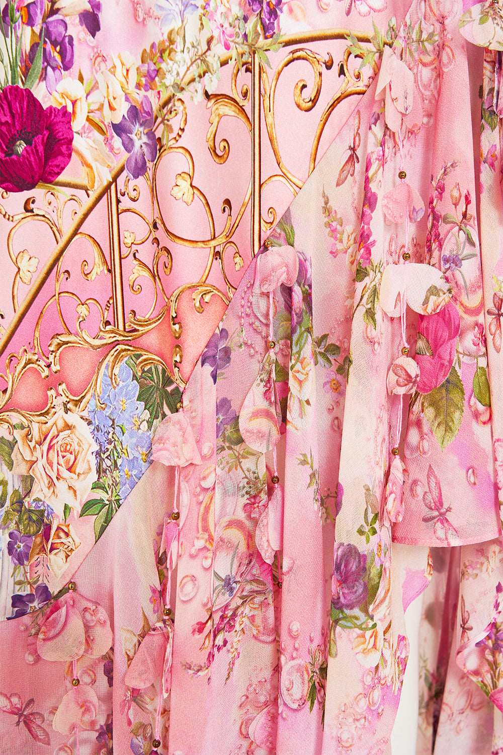 CAMILLA Bias Halter Dress with Ruffle Hem in Totally Ozmopolitan Print.