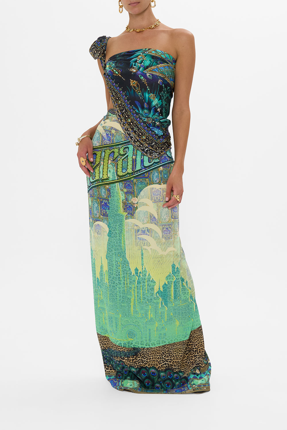 CAMILLA Green/Black Large Square Scarf in Defy Gravity Print.