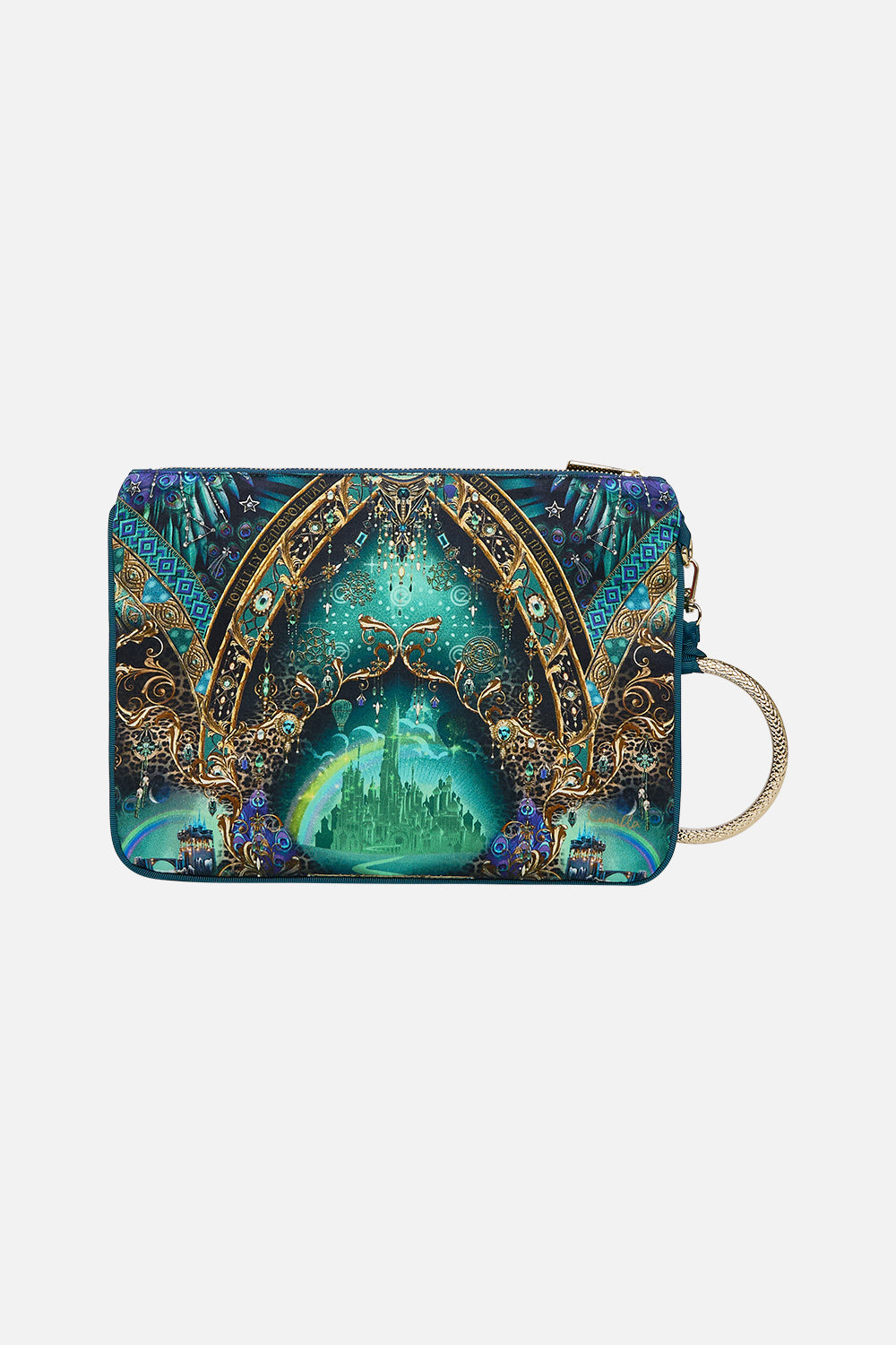 CAMILLA Green/Black Ring Scarf Clutch in Defy Gravity Print.