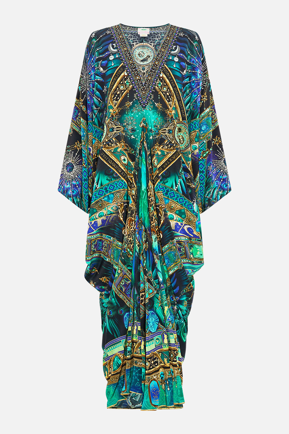 CAMILLA Green/Black T Shape Long Kaftan in Defy Gravity Print
