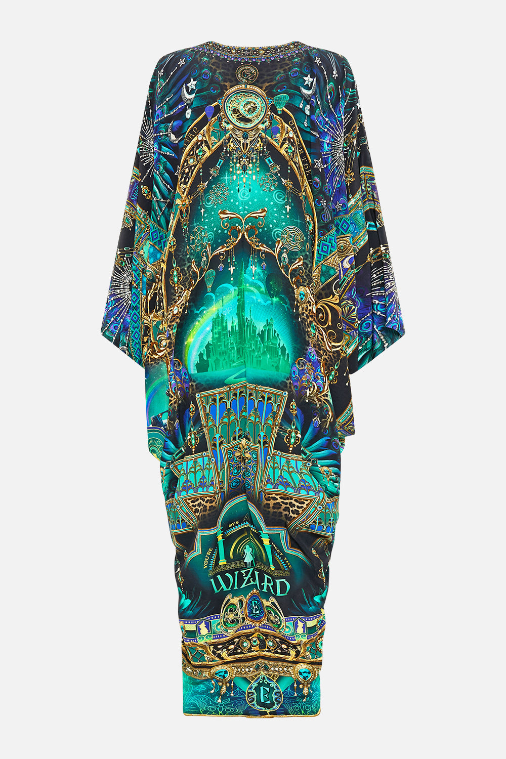 CAMILLA Green/Black T Shape Long Kaftan in Defy Gravity Print