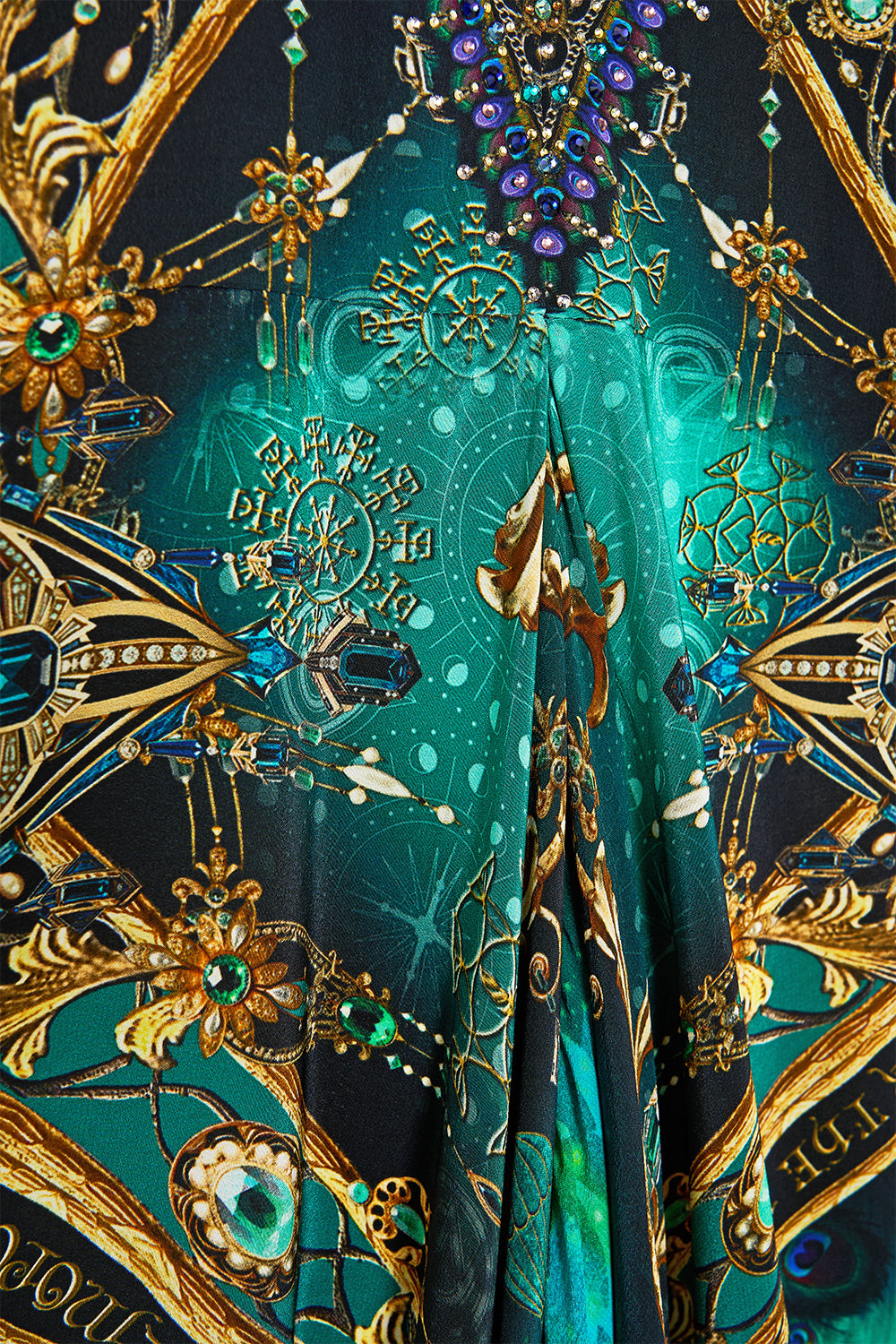 CAMILLA Green/Black T Shape Long Kaftan in Defy Gravity Print