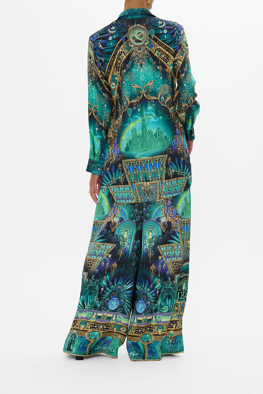 CAMILLA Green/Black Double Breasted Soft Jacket in Defy Gravity Print