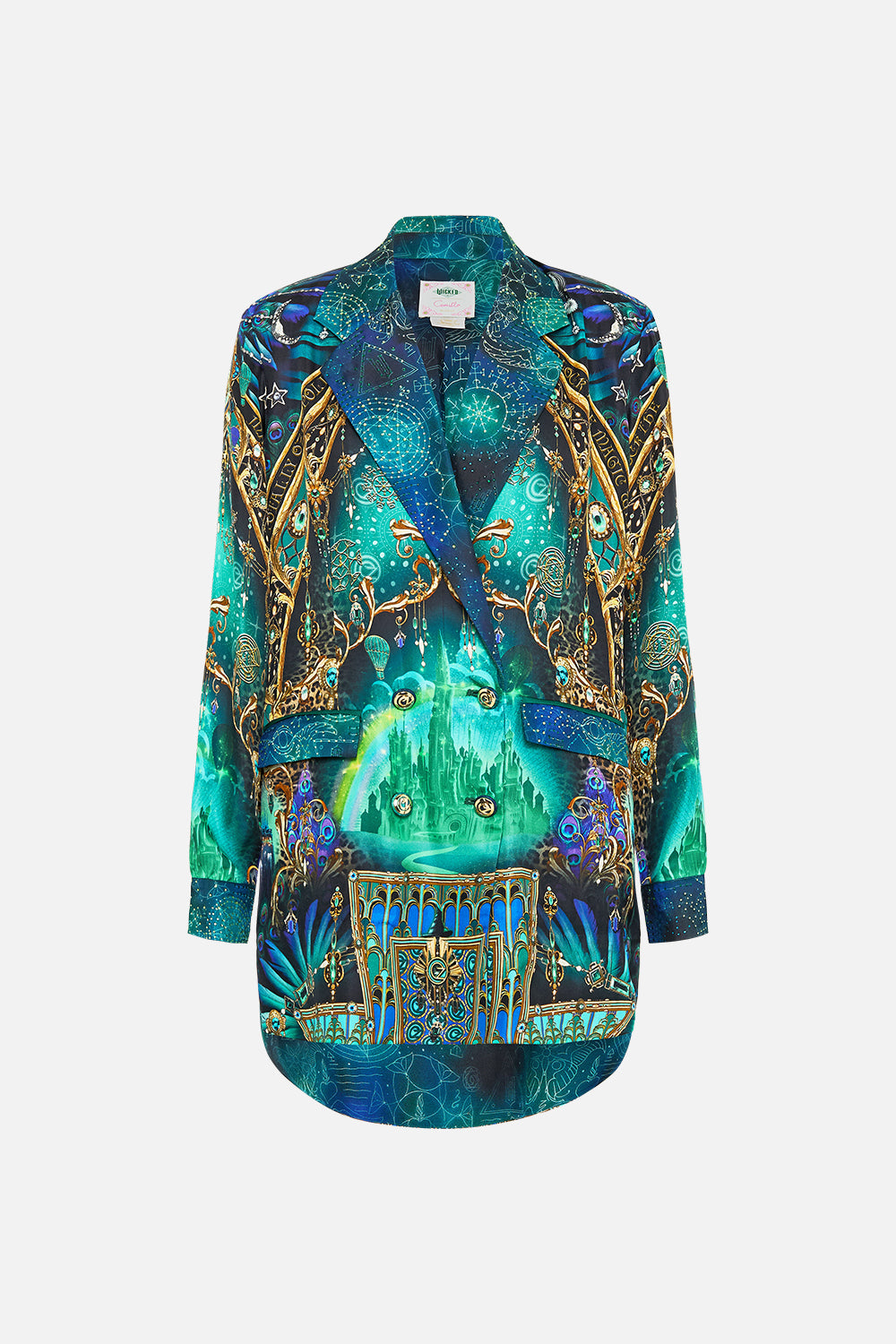 CAMILLA Green/Black Double Breasted Soft Jacket in Defy Gravity Print